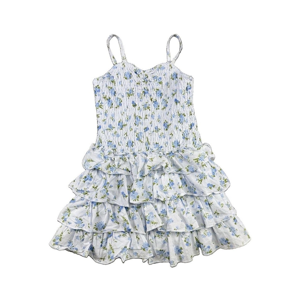 Cat & Jack Smocked Drop Waist Floral Printed Ruffle Dress XS 4/5 Cottage Dainty